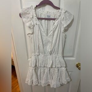 Misa Los Angeles White Ruffled Mini Dress with Cap Sleeves